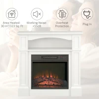 HOMCOM Elektrische Haard met 3D LED-Vlammeffect, Verwarmingscapaciteit 30 m², Afstandsbediening, Wit/Zwart(m-8)