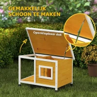 PawHut hondenhok met veranda, scharnierend dak, raam, verstelbare poten, natuurlijk hout, oranje, 85,5 x 62 x 60 cm(m-6)