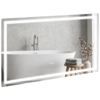 HOMCOM Oglindă baie LED Bluetooth 120 x 70 cm întrerupător tactil lumină reglabilă 3 culori anti-aburire memorie argintiu(m-8)