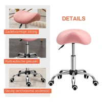 HOMCOM Rolkruk In Hoogte Verstelbaar 49-61 cm Praktijkkruk 360° Draaibaar Kruk Bureaukruk Voor Kantoor Salon Massage Spa Roze(m-6)