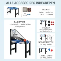 SPORTNOW 5-in-1 Speeltafel, Biljart, Tafeltennis, Hockey, Basketbal, Boogschieten, Inclusief Accessoires, MDF, Kunststof, Blauw(m-5)