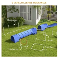 PawHut Honden-Agility-Set Hondenparcours, 1 ring, 2 tunnels, 2 hindernissen, 321 cm x 63 cm x 93 cm, Blauw + Rood + Wit(m-5)