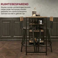 HOMCOM 3-delige eettafelset met bartafel en 2 stoelen, klein keukenset met zijplanken, MDF, metaal, zwart(m-7)
