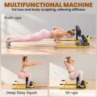 HOMCOM Sissy Squat Bench, Adjustable Squat Machine, Sit Up Machine with Push Up Stand, Leg Workout Trainer for Lower Body and Core Training, Home Gym Fitness Equipment, Yellow(m-4)