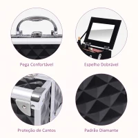 HOMCOM Estojo de Maquilhagem Organizador Cosméticos Profissional Portátil com Fecho e Vários Compartimentos 20x15x15 cm, Preto(m-5)