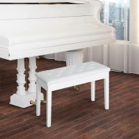 HOMCOM pianokruk pianobank traditionele landelijke stijl cosmetische kruk opbergruimte rubberhout kunstleer wit 76 x 36 x 50 cm(m-4)