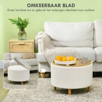 HOMCOM Teddyfleece Poef met Verborgen Opbergruimte, Omkeerbaar Deksel, 56 cm x 56 cm x 42 cm, Wit(m-4)