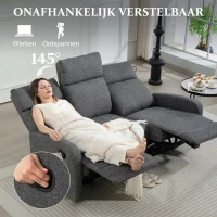 HOMCOM 3-zitsbank, individueel verstelbare rugleuningen, voetensteun, stoffen bekleding, metaal, grijs(m-4)