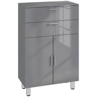 kleankin Szafka łazienkowa, komoda do łazienki, 2 szuflady, regulowana półka, drewno, szara(m-1)