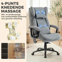 HOMCOM Ergonomische massage-bureaustoel met 4 kneedpunten, directeursstoel met hoge vlinderrugleuning, brede zitting, grijs(m-4)
