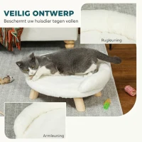 PawHut Huisdierbed voor katten en honden tot 5 kg/30 cm, wasbare pluche hoes, crèmekleurig, 47 x 40 x 20 cm(m-7)