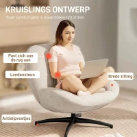 HOMCOM Draaibare gestoffeerde stoel, accentstoel met PP-katoenvulling, stofbekleding, stalen basis, Crèmewit(m-4)