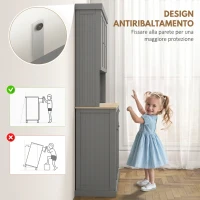 HOMCOM Mobile Dispensa Stile Country con Mensole Regolabili, Armadietti e Cassetto, in Legno, 101x39x180 cm, Grigio(m-7)