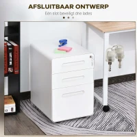 Vinsetto rolcontainer, archiefkast, kantoorcontainer met 3 lades, kantoorkast, opslag, container, staal, wit, 39 x 48 x 59 cm(m-4)