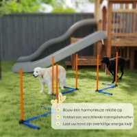 PawHut Agility-set voor honden 3-delige agilityuitrusting met slalomstokken draagtas trainingsset voor alle hondenmaten Oranje(m-7)