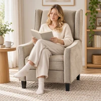 HOMCOM Sillón Relax Reclinable Manual 155° con Reposapiés, Asiento Grueso, Tejido Efecto Lino, Marrón Claro(m-6)