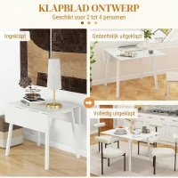 HOMCOM Eettafel Klaptafel Keukentafel, 2 neerklapbare vlakken, 110 x 86 x 75 cm, Wit(m-4)