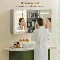 HOMCOM Spiegelkast voor de badkamer met LED-verlichting, 60 x 80 cm badkamerkast met anti-condens, 3-voudig dimbaar(m-4)