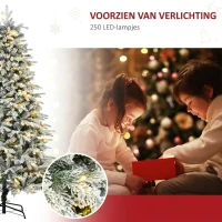 HOMCOM Kunstmatige Kerstboom, Kerstboom, Incl. Kunstmatige Sneeuw, LED-Lichten, 180 cm, Groen + Wit(m-5)