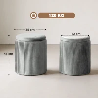 HOMCOM Runder Samt Sitzhocker mit Stauraum Polsterhocker Fußhocker mit Deckel 45 cm Grau(m-3)