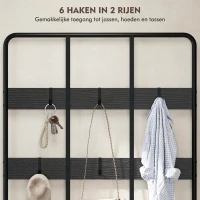 HOMCOM 3-in-1 kapstok met haken, bankje en schoenrek, metaal & spaanplaat, zwart(m-5)
