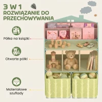AIYAPLAY Dziecięcy regał na książki z 2 materiałowymi szufladami, dla dzieci w wieku 3-8 lat, 62,5x30x91,5 cm, zielony(m-4)