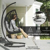 Outsunny Fotel wiszący zewnętrzny Fotel wiszący Egg Chair, odporny na warunki atmosferyczne, w tym poduszki, 102 cm x 102 cm x 195 cm, Ciemnoszary(m-5)