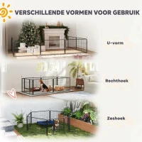 PawHut Werpkist voor puppy's, werpkist/puppyren met 7 panelen, 2 zones, wasbaar werpkussen, 203x102x60cm Zwart(m-5)