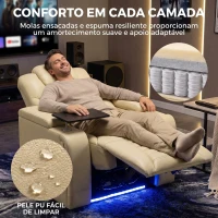 HOMCOM Cadeirão Relax Reclinável Elétrico com Aquecimento Lombar, Massagem por Vibração, Luz LED, Apoio para os Pés, USB e USB-C, Branco Creme(m-7)