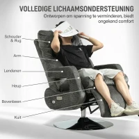 HOMCOM Recliner-fauteuil, elektrische gestoffeerde stoel met USB-aansluiting en voetensteun, fluweellook, draaibaar, verstelbaar, grijs(m-7)