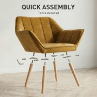 HOMCOM Gestoffeerde Stoel, Accentstoel, Scandi Ontwerp, Fluwelen Look, tot 120 kg, Rubberhout Poten, Geel(m-8)