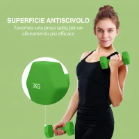 SPORTNOW Set 2 Manubri 3 kg Esagonali e Antiscivolo per Casa e Palestra, in Metallo e Plastica, 18x8x8 cm, Verde(m-6)