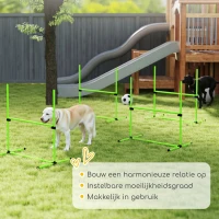 PawHut Agility-set voor honden 4-delig in hoogte verstelbare agility-uitrusting met 4 hindernissen draagtas 99 x 65 x 94 cm Groen(m-7)