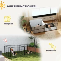 PawHut Werpkist voor puppy's, werpkist/puppyren met 7 panelen, 2 zones, wasbaar werpkussen, 203x102x60cm Zwart(m-4)