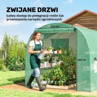 Outsunny Szklarnia ok. 2,7 x 2 x 2 m tunel foliowy z półkami, rolowane drzwi na zamek błyskawiczny, 6 okien siatkowych, wsporniki(m-6)