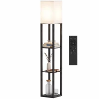 HOMCOM Lampă de podea cu rafturi, lampă modernă dimmabilă cu abajur textil, temperatură de culoare reglabilă, negru(m-7)