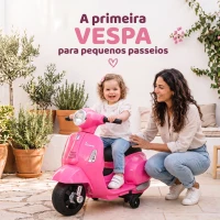 HOMCOM Mota Elétrica Infantil Vespa 6V com Farol, Buzina e Rodas Auxiliares para Crianças de 18-36 Meses Rosa 66,5x38x52 cm(m-2)