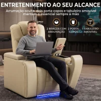 HOMCOM Cadeirão Relax Reclinável Elétrico com Aquecimento Lombar, Massagem por Vibração, Luz LED, Apoio para os Pés, USB e USB-C, Branco Creme(m-8)