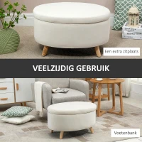 HOMCOM Opbergbank met fluweeloptiek, Ovale Vorm, Hocker, tot 80 kg, 71 x 51,5 x 42 cm, Beige(m-5)