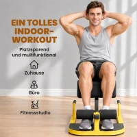HOMCOM Sissy Squat Kniebeugentrainer Beintrainer Bauch-Gesäß-Trainer 3 in 1 Trainer verstellbar bis 120 kg Stahl Gelb+Schwarz 50 x 97 x (44,5–56,5) cm(m-6)