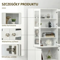 HOMCOM Regał na książki 178,5 cm Szafa witrynowa z drzwiami ze szkła 6 półek Szafka kuchenna do salonu kuchni biała(m-6)