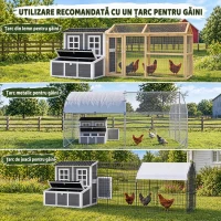PawHut Coteț din Lemn pentru Găini cu Cuibar 3 Compartimente, Acoperiș Impermeabil, Tavă Detașabilă, pentru 2-4 Găini, Gri Deschis(m-8)