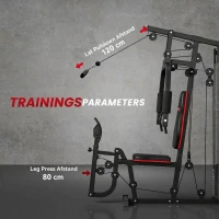 SPORTNOW Thuis Fitnessstation met 45 kg Gewichtsblokken, Lat Pulley, Borststation, Beinpresse voor Veelzijdige Training(m-7)