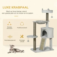 PawHut kattenboom inclusief kattengrot, kattenbed, kattenhangmat en speelgoed 60 cm x 40 cm x 113 cm, lichtgrijs(m-5)