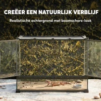 PawHut Terrarium voor reptielen Glazen terrarium 48L met voorventilatie stenen achterwand draaivergrendeling 50 x 30 x 35 cm Zwart(m-5)