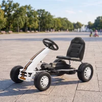 AIYAPLAY Kart a Pedais para Crianças +3 Anos com Assento Ajustável, Volante, Travão de Mão, Estrutura em Alumínio e Aço, 30 kg, Branco(m-2)