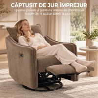 HOMCOM Fotoliu Recliner Electric 155° cu Suport pentru Picioare, Rotire 270°, Șezut Lat, Balans, Șenilă, Kaki(m-5)