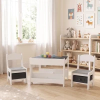 HOMCOM Ensemble 3 pièces table et 2 chaises pour enfant avec plateau réversible tableau noir, panier de rangement, étagères(m-2)
