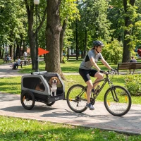 PawHut Opvouwbare Fietsaanhanger voor Middelgrote Honden tot 20kg Helling, Reflectoren, Lijn en Vlag Grijs(m-8)