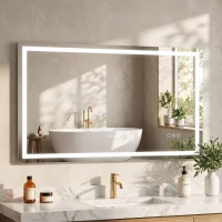 HOMCOM Oglindă baie LED Bluetooth 120 x 70 cm întrerupător tactil lumină reglabilă 3 culori anti-aburire memorie argintiu(m-5)